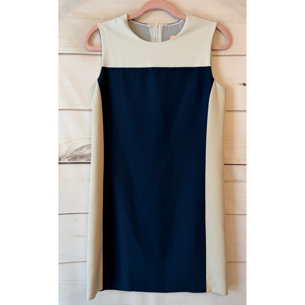 Vilagallo Navy Blue Cream Colorblock Sleeveless Shift Dress Size 38 Portugal